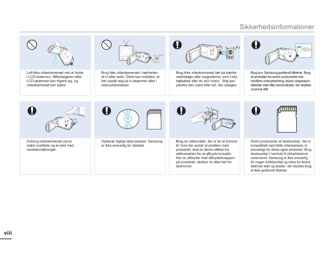 Samsung SMX-F50SP/EDC, SMX-F50BP/EDC, SMX-F50RP/EDC manual Viii 