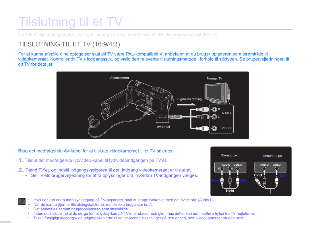 Samsung SMX-F50BP/EDC, SMX-F50RP/EDC, SMX-F50SP/EDC manual Tilslutning til et TV, Tilslutning TIL ET TV 169/43 