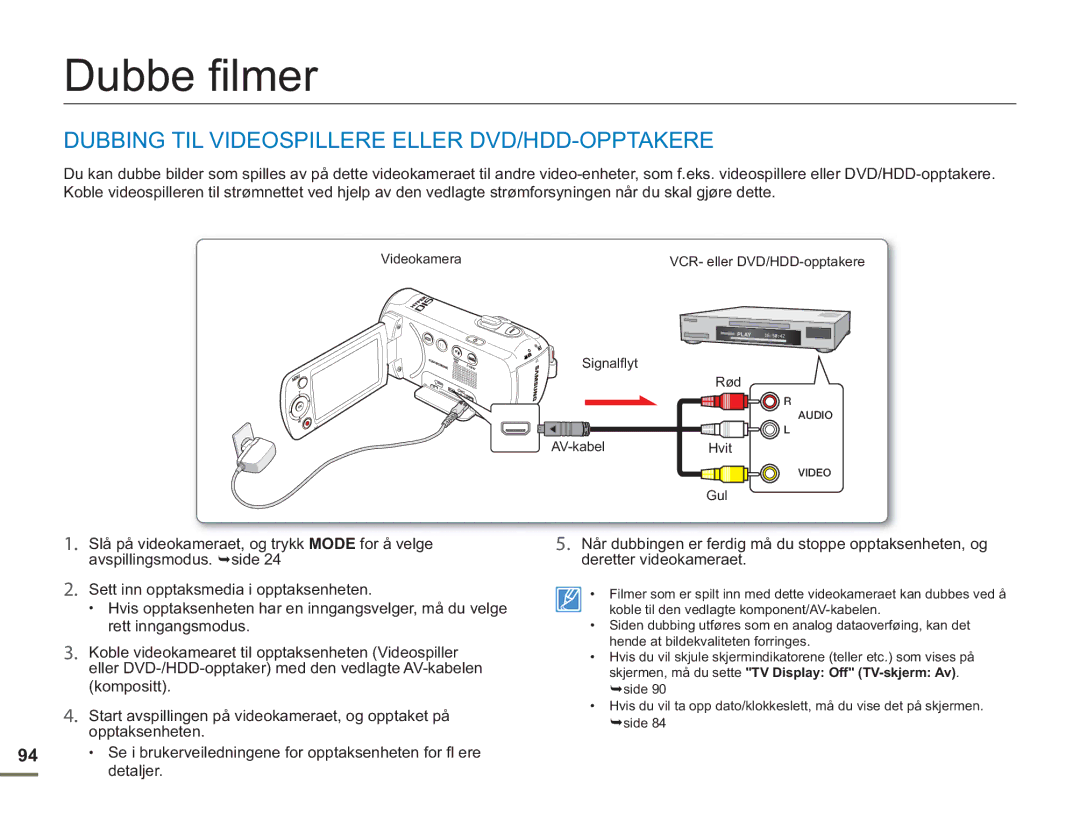 Samsung SMX-F50SP/EDC, SMX-F50BP/EDC manual Dubbe filmer, Dubbing TIL Videospillere Eller DVD/HDD-OPPTAKERE, Detaljer 