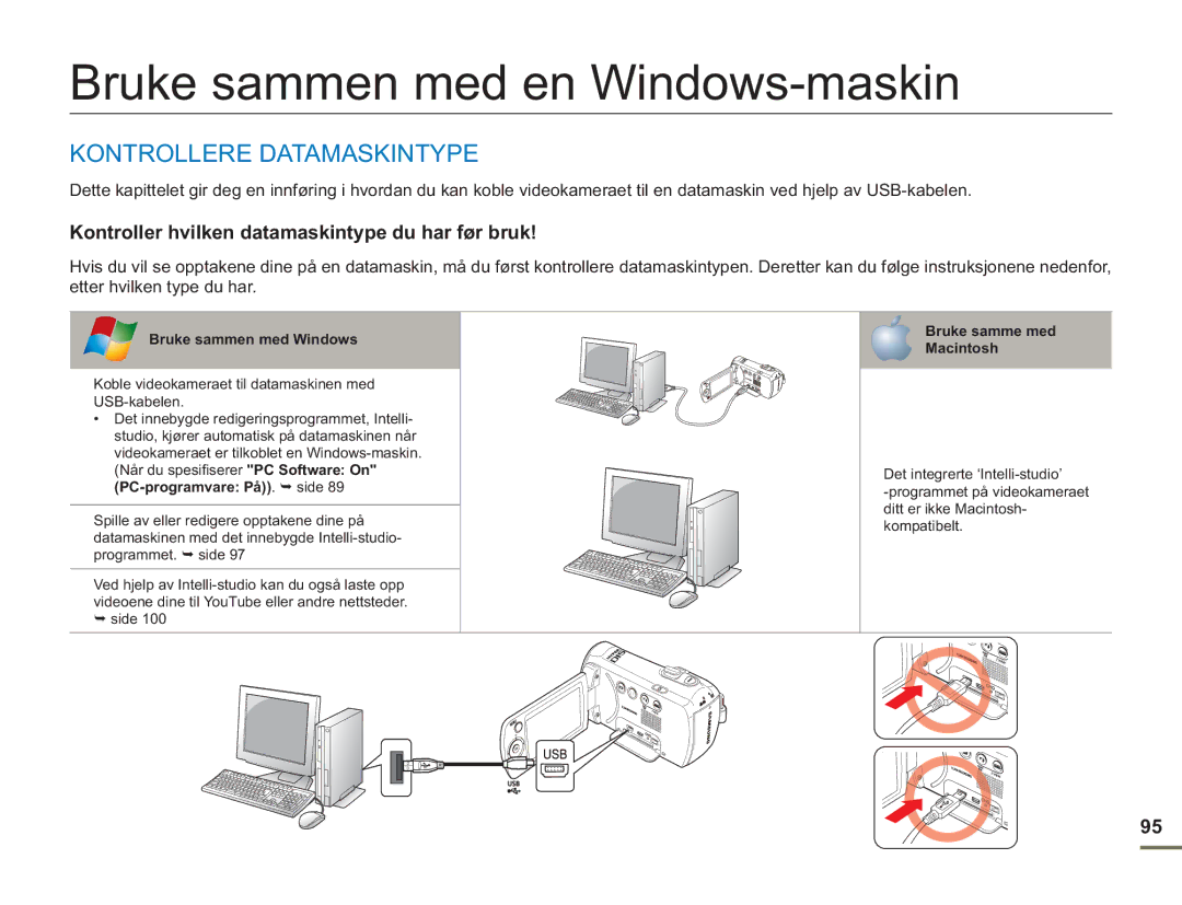 Samsung SMX-F50BP/EDC, SMX-F50RP/EDC, SMX-F50SP/EDC manual Bruke sammen med en Windows-maskin, Kontrollere Datamaskintype 