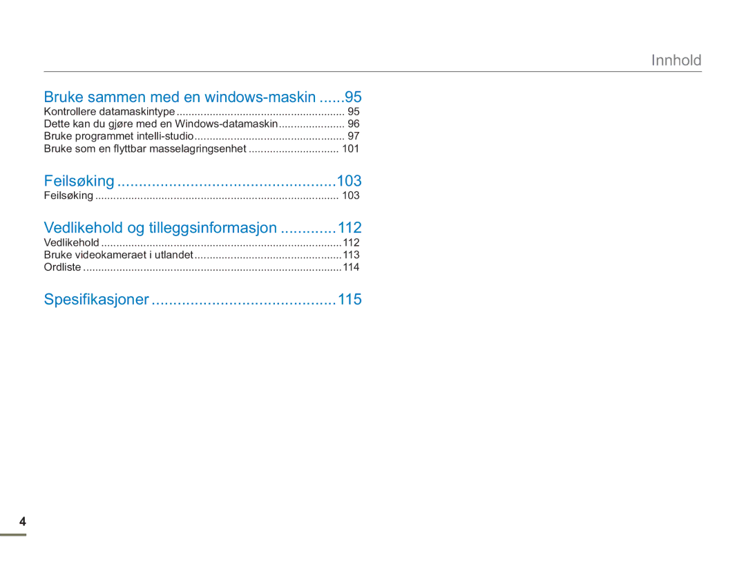 Samsung SMX-F50SP/EDC, SMX-F50BP/EDC, SMX-F50RP/EDC manual Bruke sammen med en windows-maskin, 103, 112, 115 