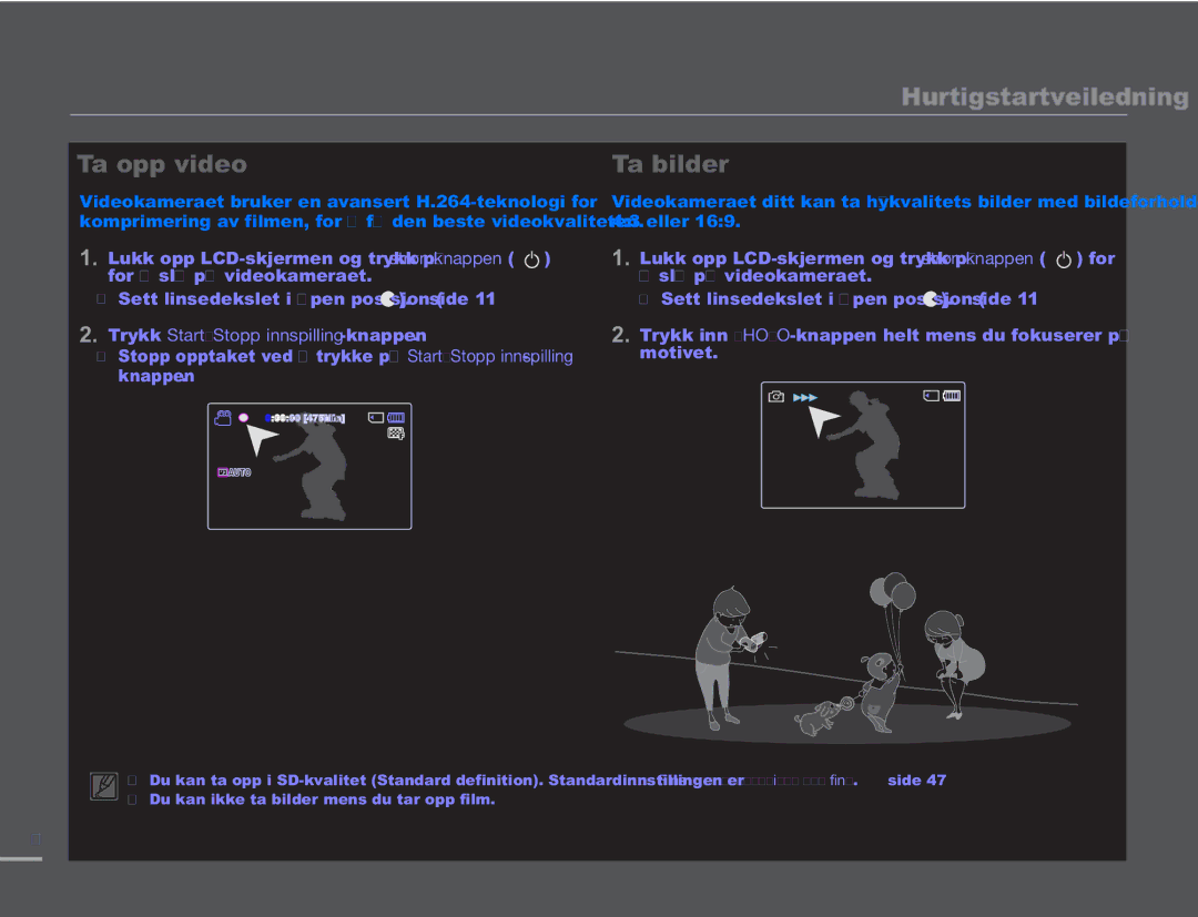 Samsung SMX-F50RP/EDC, SMX-F50BP/EDC, SMX-F50SP/EDC manual Ta opp video, Ta bilder 