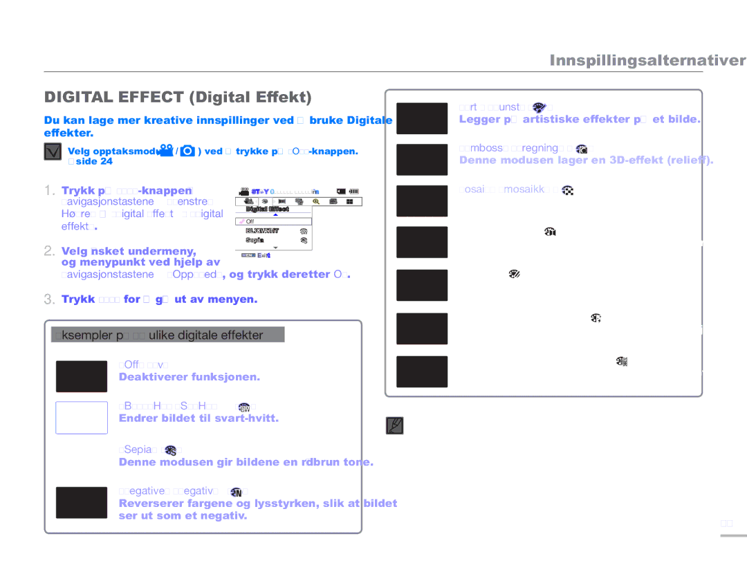 Samsung SMX-F50BP/EDC, SMX-F50RP/EDC, SMX-F50SP/EDC manual Digital Effect Digital Effekt 