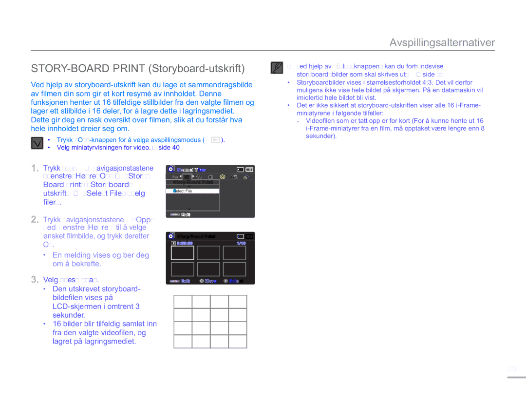 Samsung SMX-F50BP/EDC manual STORY-BOARD Print Storyboard-utskrift, En melding vises og ber deg om å bekrefte, Velg Yes Ja 