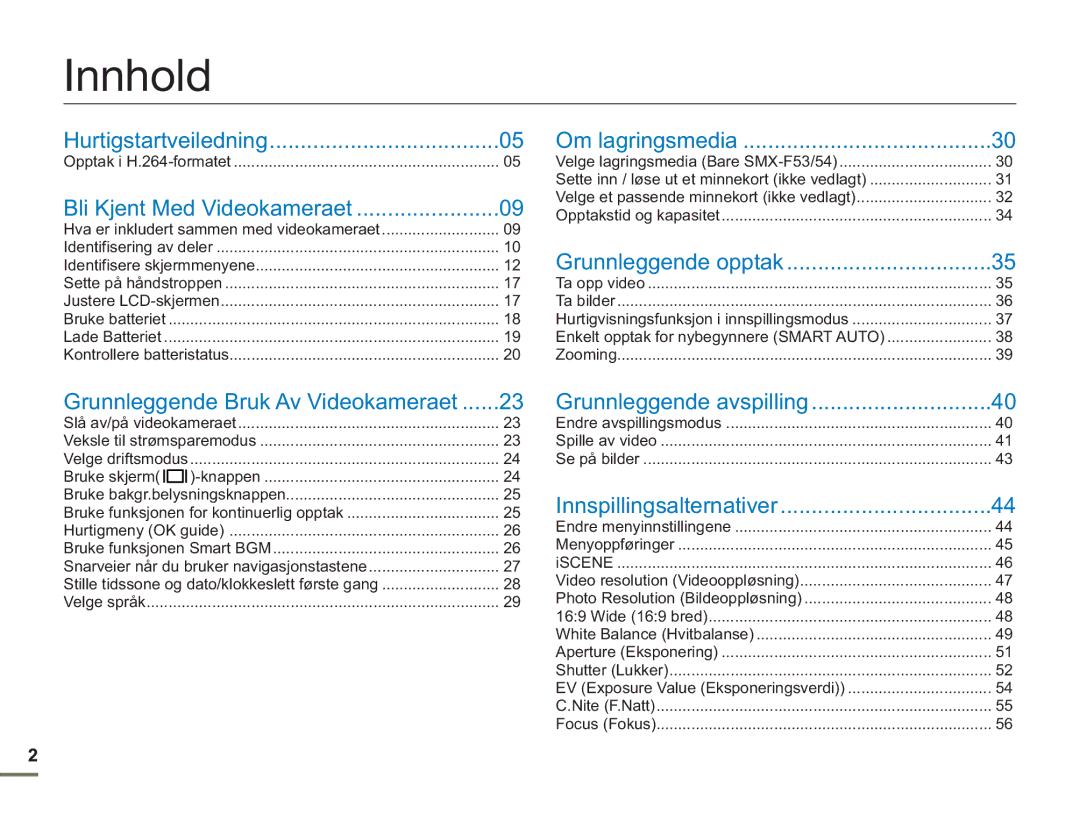 Samsung SMX-F50BP/EDC, SMX-F50RP/EDC, SMX-F50SP/EDC Innhold, Grunnleggende Bruk Av Videokameraet, Grunnleggende avspilling 