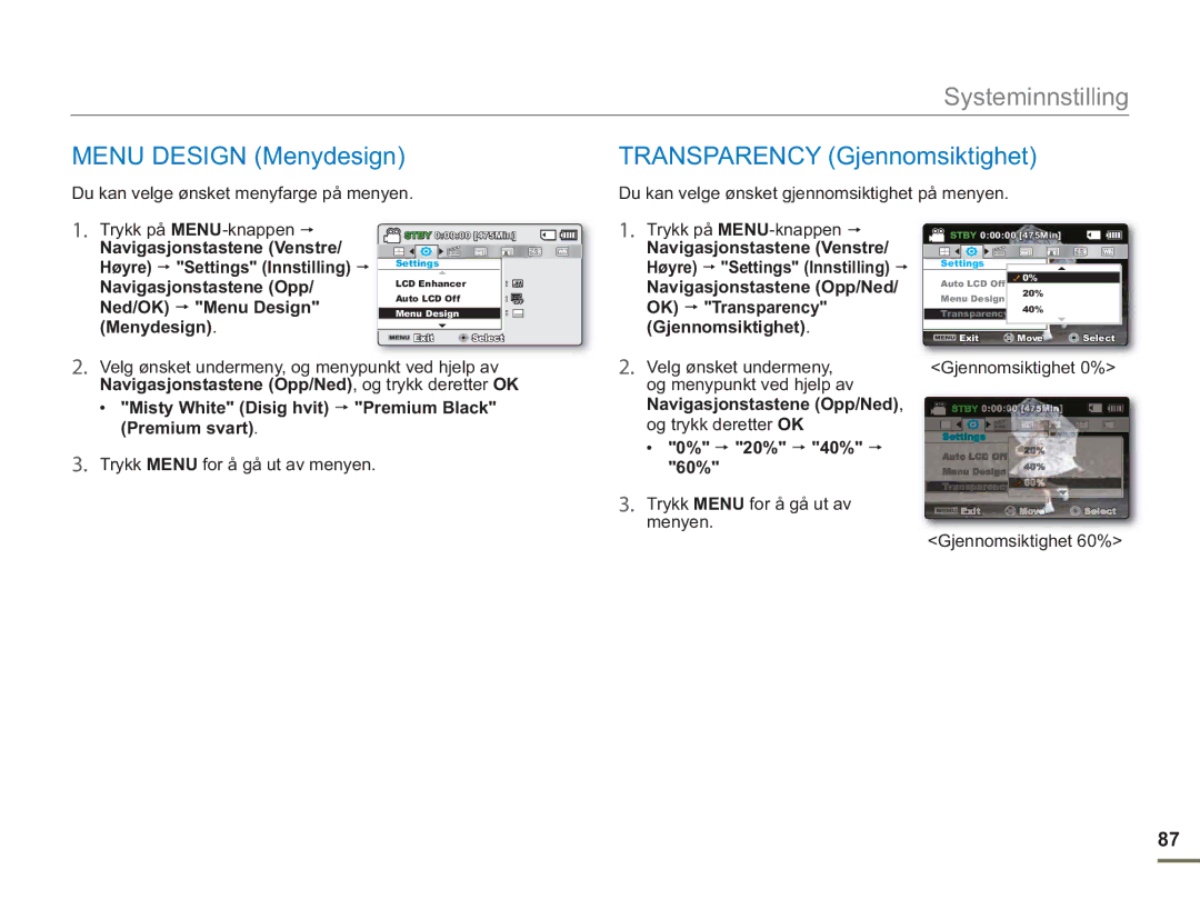 Samsung SMX-F50RP/EDC, SMX-F50BP/EDC, SMX-F50SP/EDC manual Transparency Gjennomsiktighet 