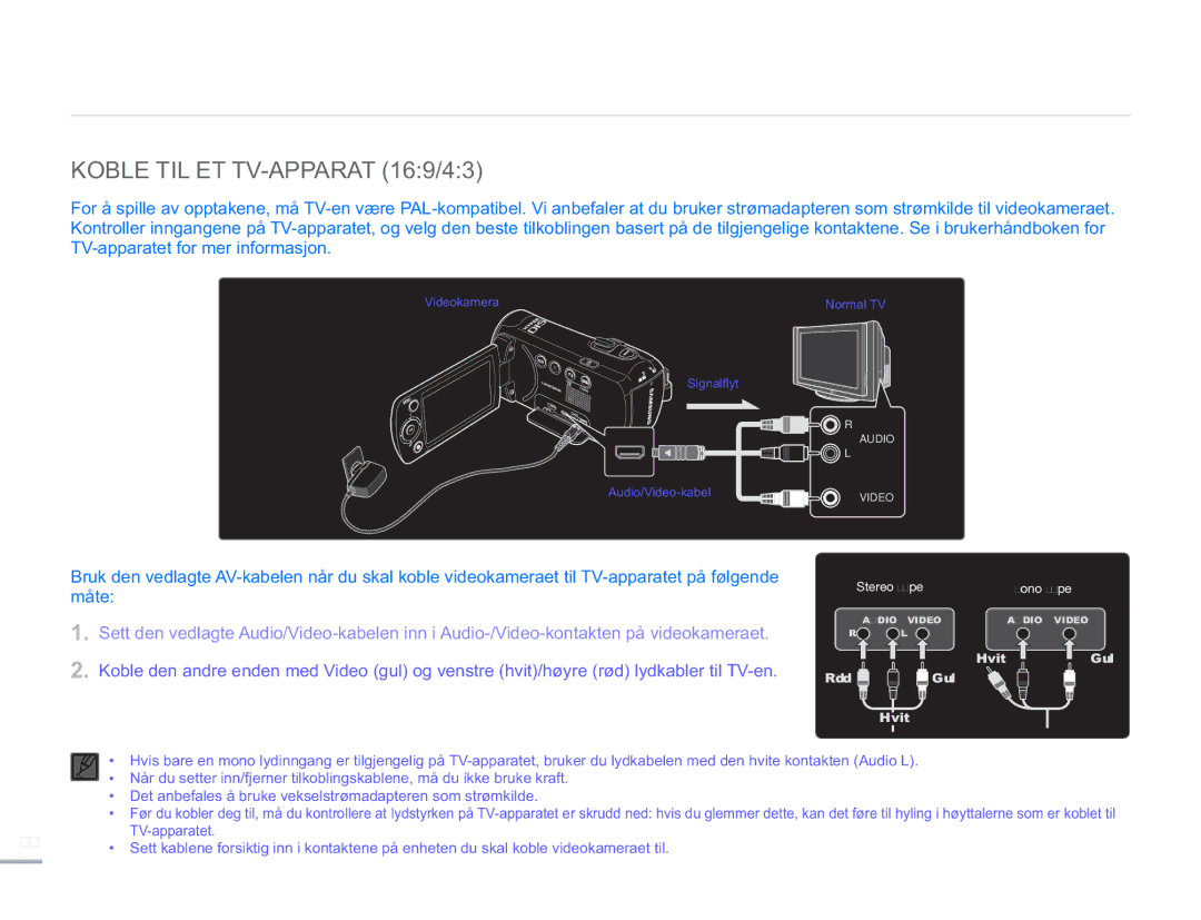 Samsung SMX-F50BP/EDC, SMX-F50RP/EDC, SMX-F50SP/EDC manual Koble til et TV-apparat, Koble TIL ET TV-APPARAT 169/43 