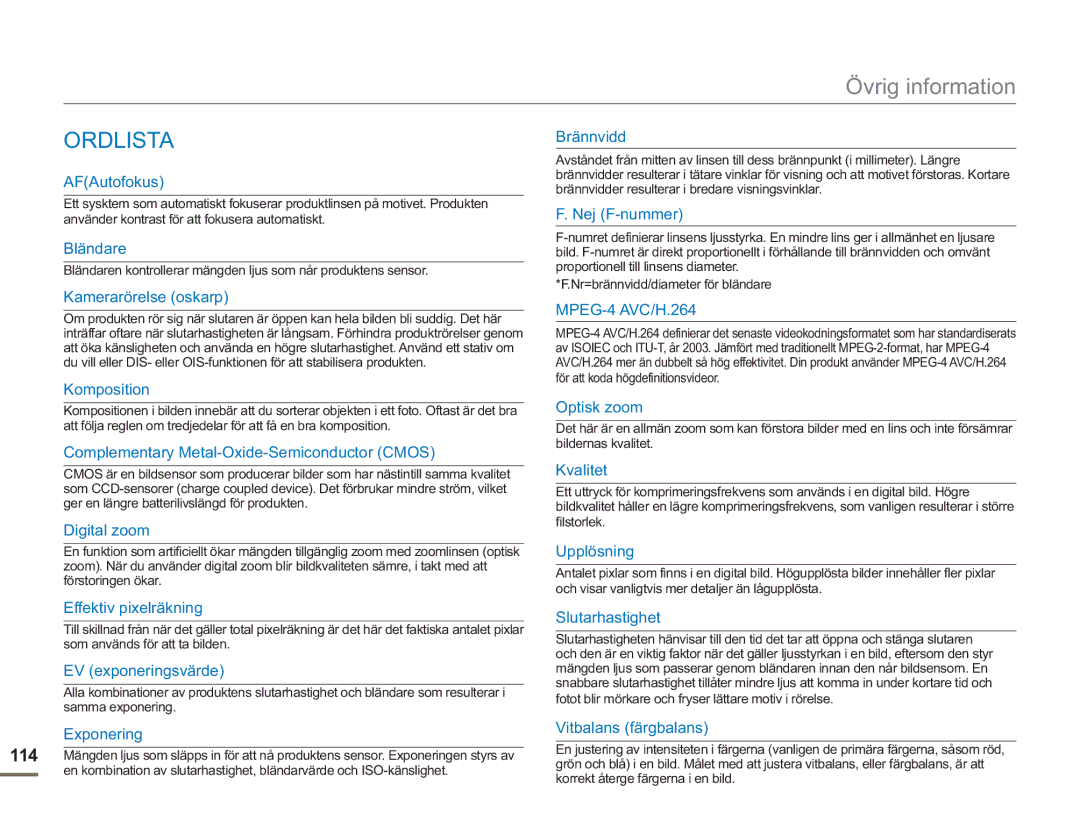 Samsung SMX-F50RP/EDC, SMX-F50BP/EDC, SMX-F50SP/EDC manual Ordlista, AFAutofokus 