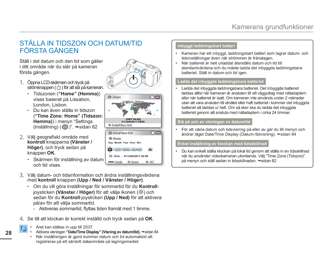 Samsung SMX-F50SP/EDC Ställa in Tidszon OCH DATUM/TID Första Gången, Du kan även ställa in tidszon, Time Zone Home Tidszon 