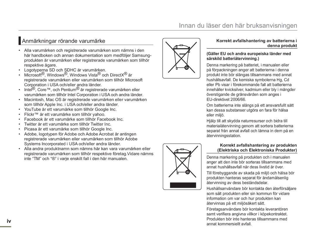 Samsung SMX-F50RP/EDC, SMX-F50BP/EDC, SMX-F50SP/EDC manual Anmärkningar rörande varumärke 