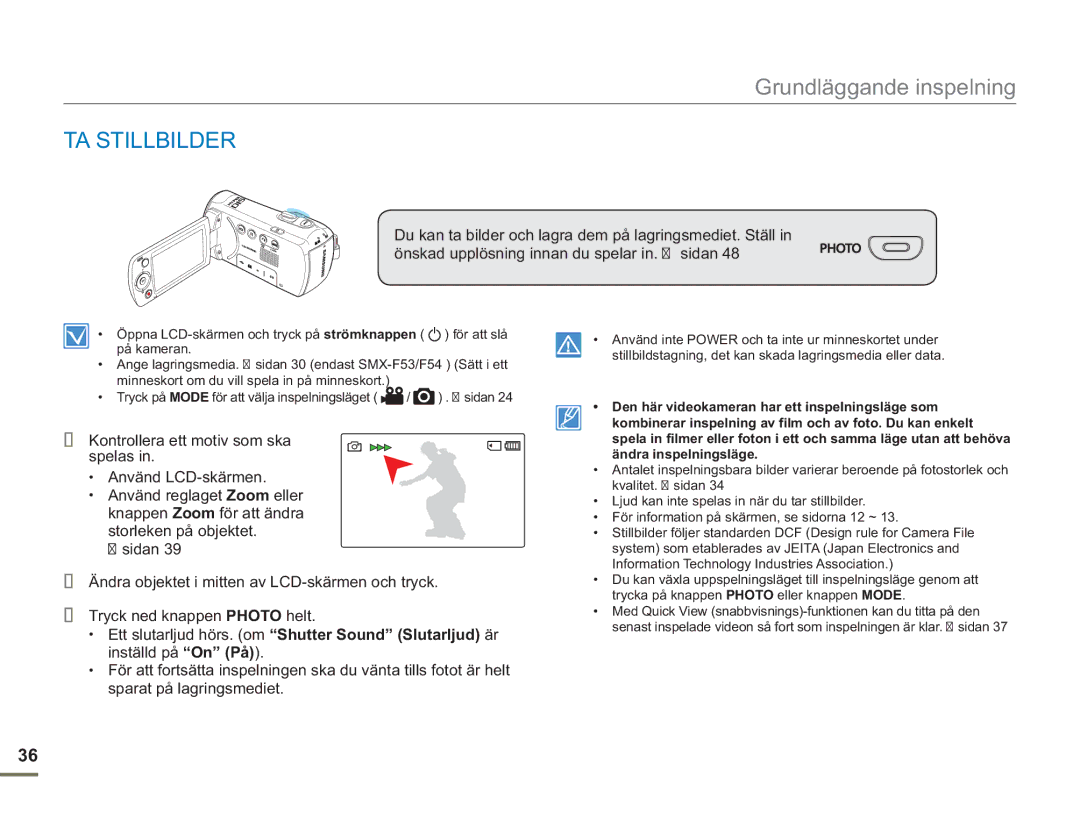 Samsung SMX-F50RP/EDC, SMX-F50BP/EDC, SMX-F50SP/EDC manual TA Stillbilder 