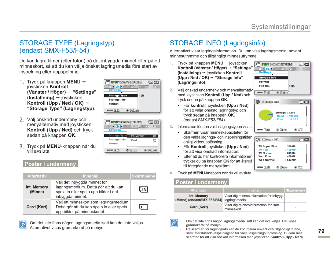 Samsung SMX-F50SP/EDC, SMX-F50BP/EDC manual Inspelning eller uppspelning, Vänster / Höger Settings, Inställning joysticken 