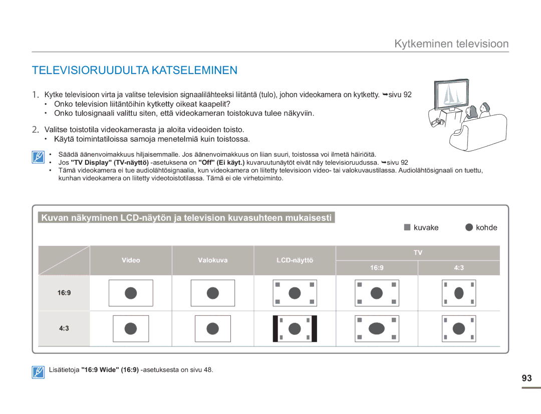 Samsung SMX-F50RP/EDC, SMX-F50BP/EDC manual Televisioruudulta Katseleminen, Kuvake Kohde, Video Valokuva LCD-näyttö 169 