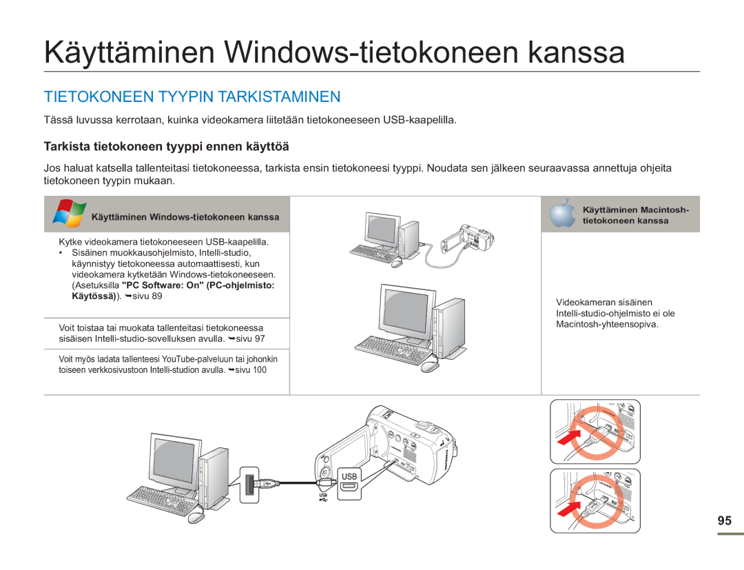 Samsung SMX-F50BP/EDC, SMX-F50RP/EDC manual Käyttäminen Windows-tietokoneen kanssa, Tietokoneen Tyypin Tarkistaminen 