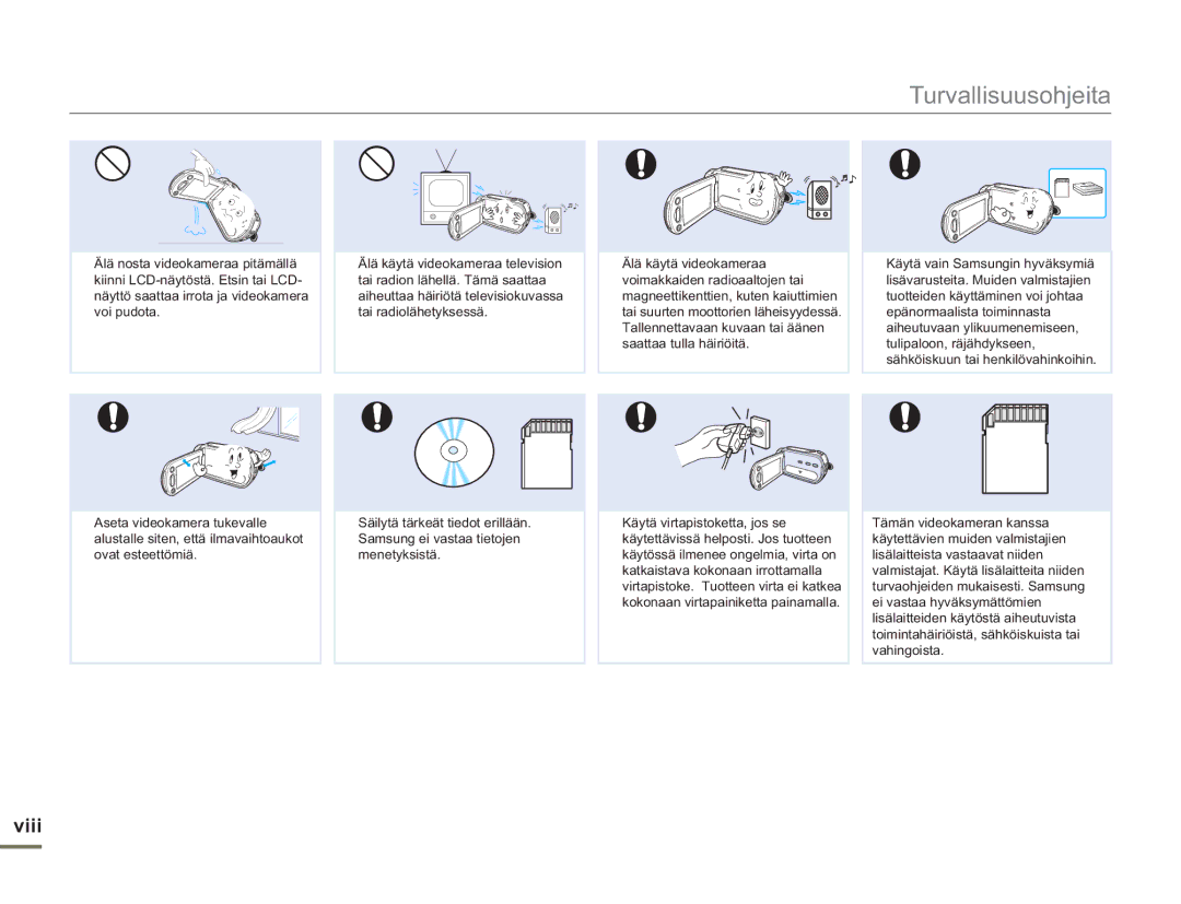 Samsung SMX-F50SP/EDC, SMX-F50BP/EDC, SMX-F50RP/EDC manual Viii 