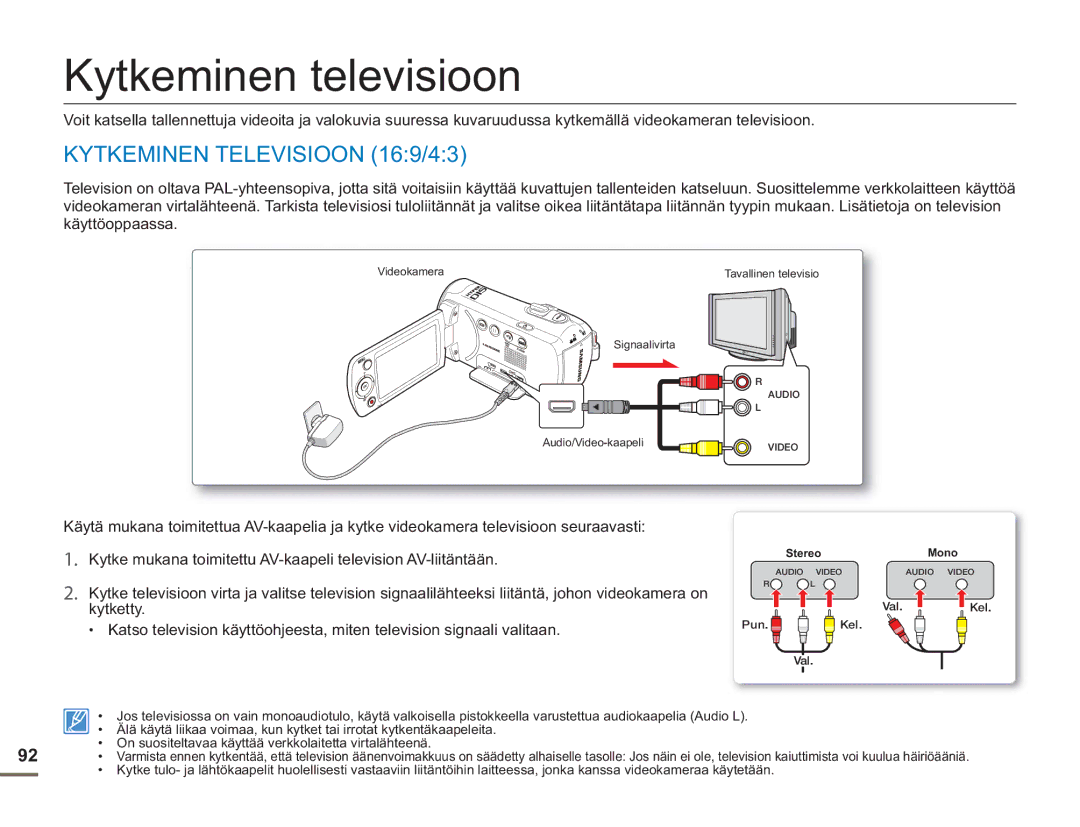 Samsung SMX-F50BP/EDC, SMX-F50RP/EDC, SMX-F50SP/EDC manual Kytkeminen televisioon, Kytkeminen Televisioon 169/43 