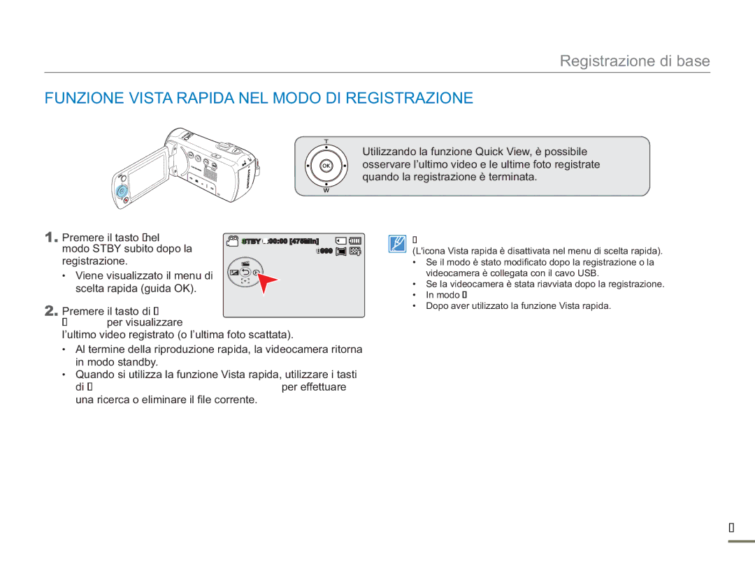 Samsung SMX-F50UP/EDC, SMX-F50BP/EDC, SMX-F54BP/EDC, SMX-F50RP/EDC manual Funzione Vista Rapida NEL Modo DI Registrazione 