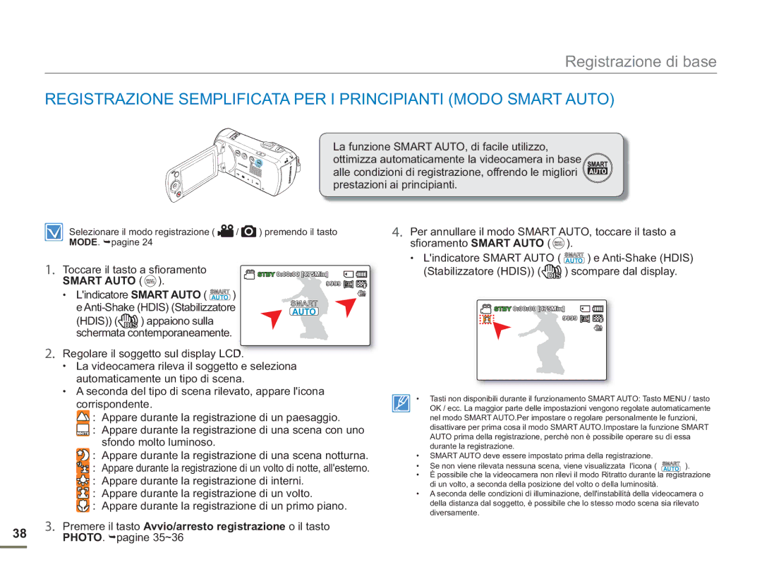 Samsung SMX-F50BP/EDC, SMX-F54BP/EDC, SMX-F50RP/EDC, SMX-F500XP/EDC Premere il tasto Avvio/arresto registrazione o il tasto 