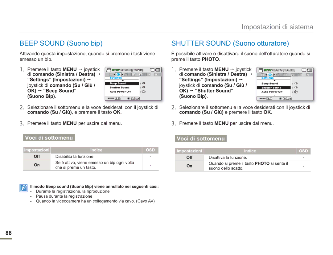 Samsung SMX-F53BP/EDC, SMX-F50BP/EDC manual Beep Sound Suono bip, Shutter Sound Suono otturatore, Preme il tasto Photo 