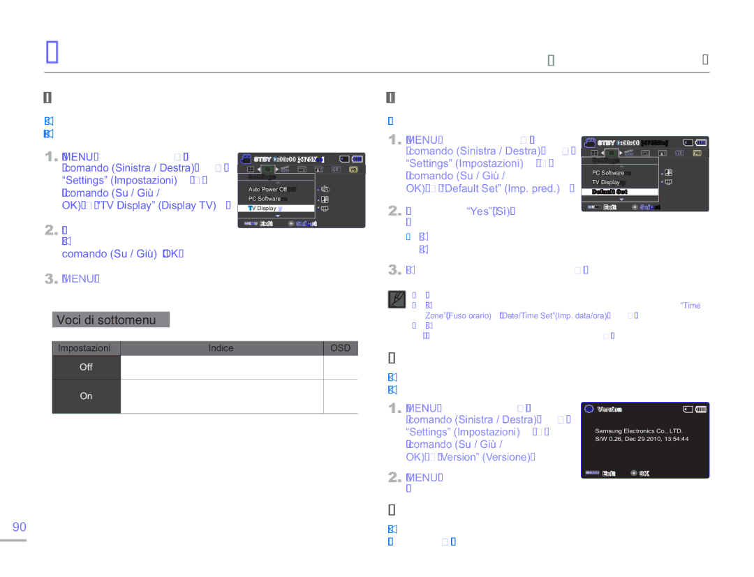 Samsung SMX-F50BP/MEA, SMX-F50BP/EDC manual TV Display Schermo TV, Default SET Impostaz. pred, Version Versione, Language 