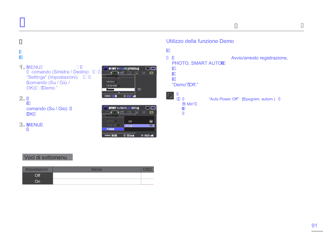 Samsung SMX-F50UP/EDC manual Utilizzo della funzione Demo, Se si aziona qualsiasi tasto Avvio/arresto registrazione 