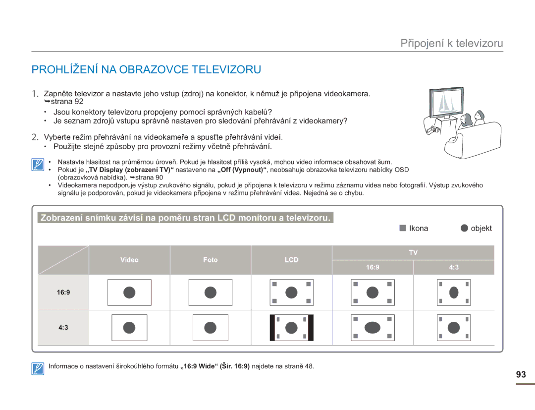 Samsung SMX-F50BP/EDC, SMX-F54BP/EDC, SMX-F50RP/EDC manual Prohlížení NA Obrazovce Televizoru, Ikona Objekt, Video Foto, 169 