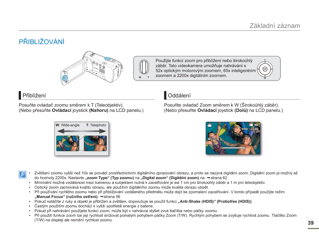 Samsung SMX-F54BP/EDC, SMX-F50BP/EDC, SMX-F50RP/EDC, SMX-F53BP/EDC, SMX-F50SP/EDC manual Přibližování, Přiblížení, Oddálení 