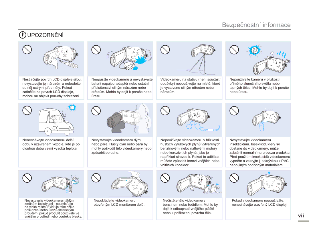 Samsung SMX-F50RP/EDC, SMX-F50BP/EDC, SMX-F54BP/EDC, SMX-F53BP/EDC, SMX-F50SP/EDC manual Upozornění, Vii 