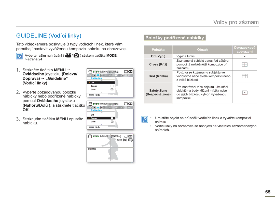 Samsung SMX-F50RP/EDC, SMX-F50BP/EDC, SMX-F54BP/EDC, SMX-F53BP/EDC, SMX-F50SP/EDC Guideline Vodící linky, Doprava „Guideline 