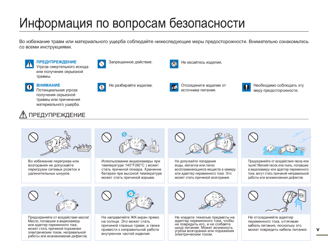 Samsung SMX-F50SP/XER, SMX-F50BP/EDC, SMX-F54BP/EDC, SMX-F50RP/XER manual Информация по вопросам безопасности, Предупреждение 