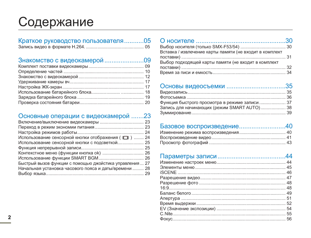 Samsung SMX-F50BP/EDC, SMX-F54BP/EDC, SMX-F50RP/XER, SMX-F50BP/XEK, SMX-F50BP/XER, SMX-F50SP/XER, SMX-F54BP/XEK manual Содержание 