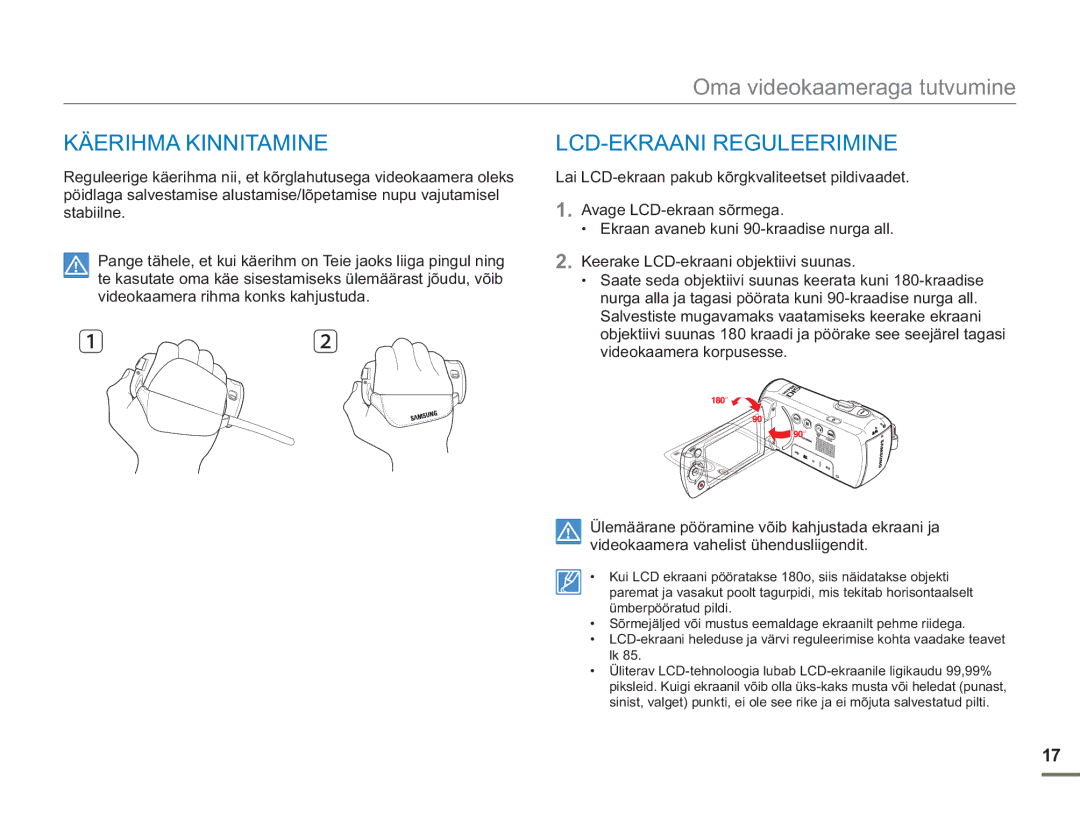 Samsung SMX-F50BP/EDC, SMX-F54BP/EDC manual Käerihma Kinnitamine, LCD-EKRAANI Reguleerimine 