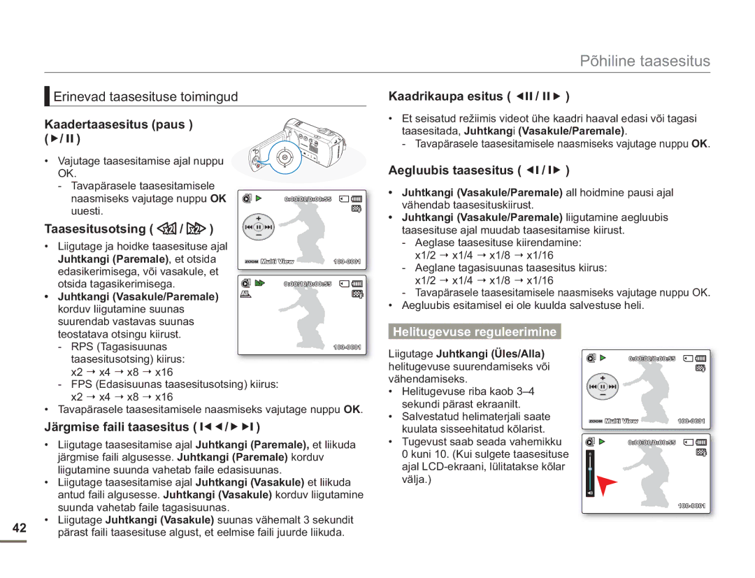 Samsung SMX-F54BP/EDC, SMX-F50BP/EDC manual Helitugevuse reguleerimine 