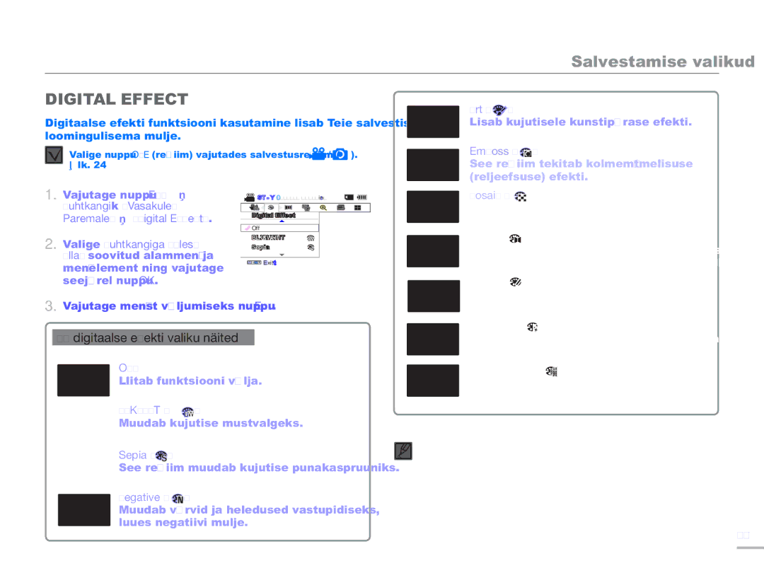 Samsung SMX-F50BP/EDC, SMX-F54BP/EDC manual Digital Effect, Digitaalse efekti valiku näited 
