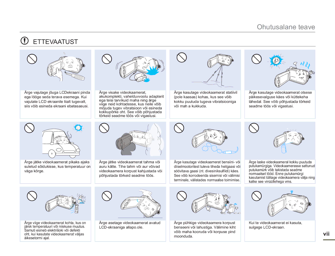 Samsung SMX-F54BP/EDC, SMX-F50BP/EDC manual Ettevaatust, Vii 