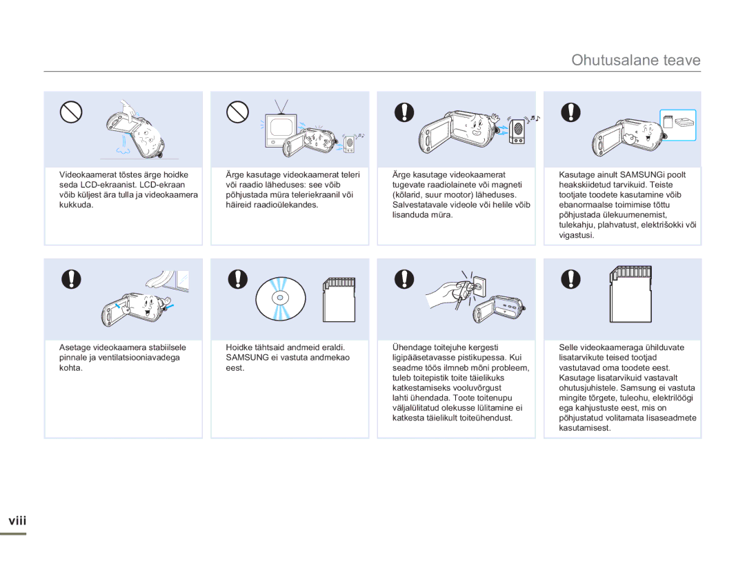 Samsung SMX-F50BP/EDC, SMX-F54BP/EDC manual Viii 