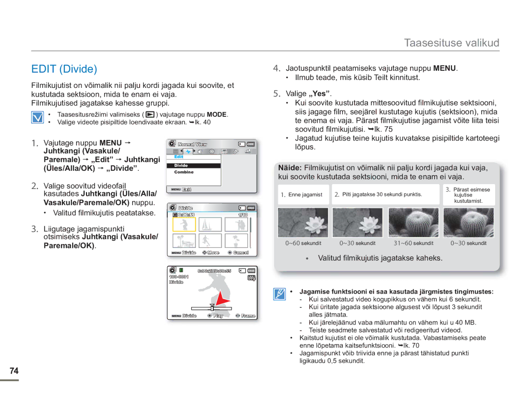 Samsung SMX-F54BP/EDC, SMX-F50BP/EDC manual Edit Divide 