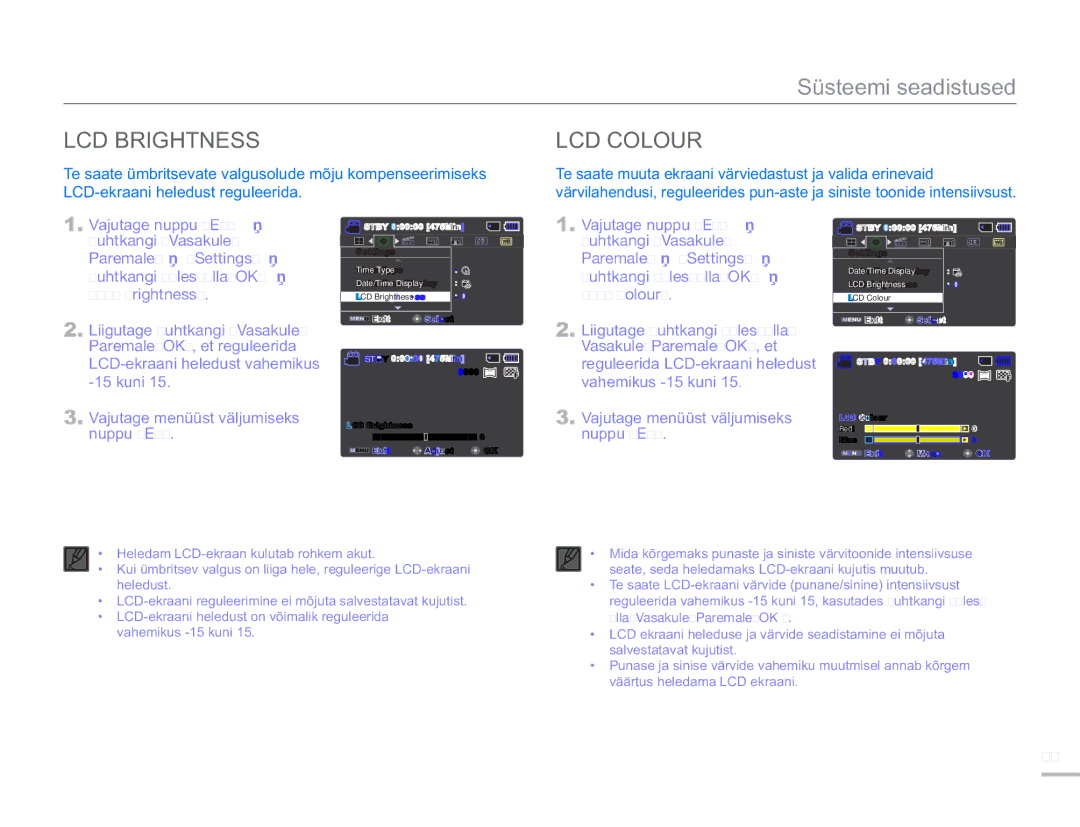 Samsung SMX-F50BP/EDC, SMX-F54BP/EDC manual LCD Brightness, LCD Colour 