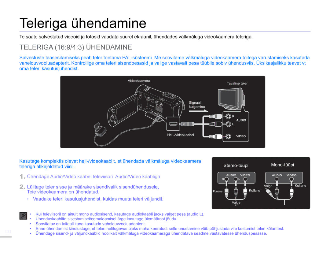 Samsung SMX-F54BP/EDC, SMX-F50BP/EDC manual Teleriga ühendamine, Teleriga 169/43 Ühendamine, Mille ga 