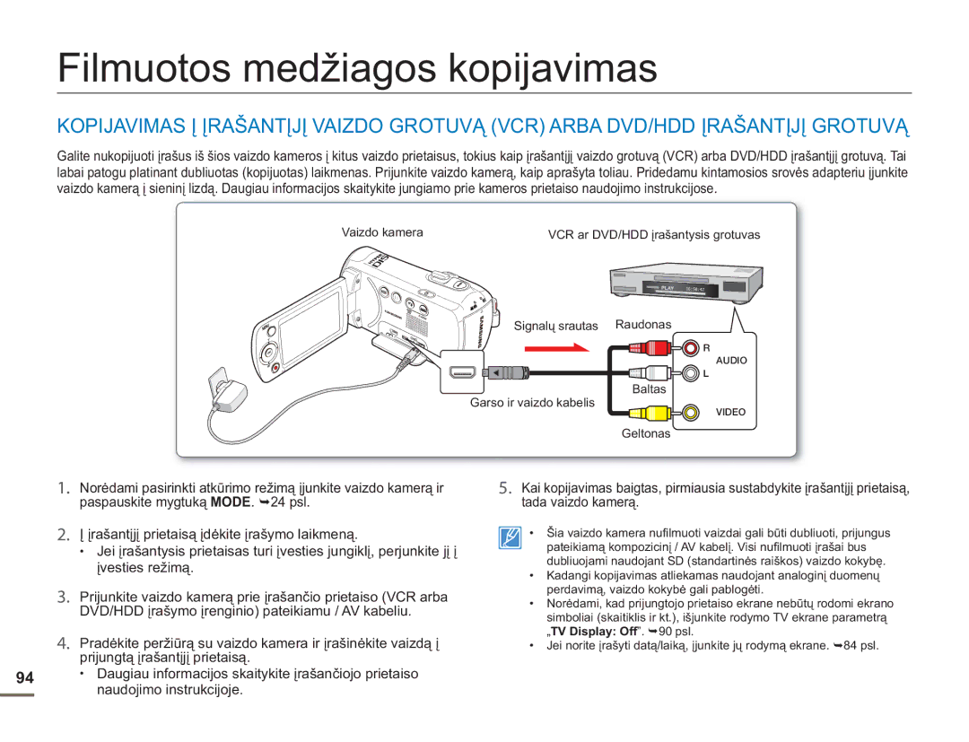 Samsung SMX-F54BP/EDC, SMX-F50BP/EDC manual Filmuotos medžiagos kopijavimas, Naudojimo instrukcijoje 