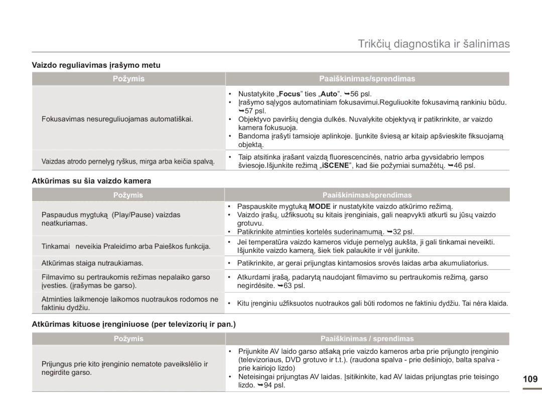 Samsung SMX-F50BP/EDC, SMX-F54BP/EDC manual 109, Vaizdo reguliavimas įrašymo metu, Atkūrimas su šia vaizdo kamera 