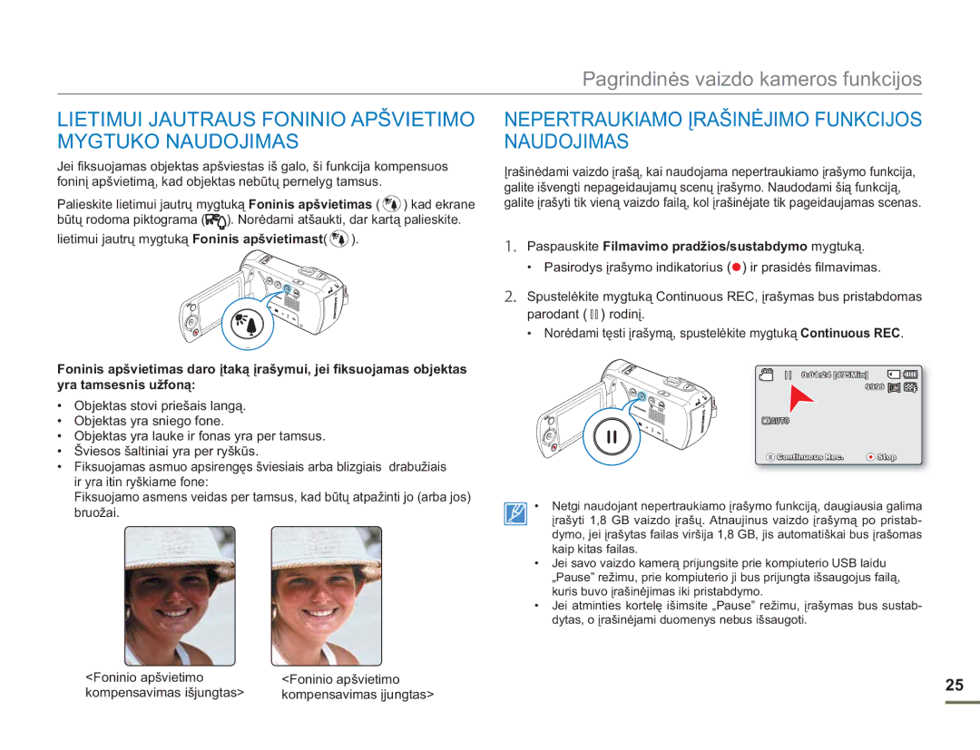 Samsung SMX-F50BP/EDC, SMX-F54BP/EDC manual Lietimui Jautraus Foninio Apšvietimo, Mygtuko Naudojimas 