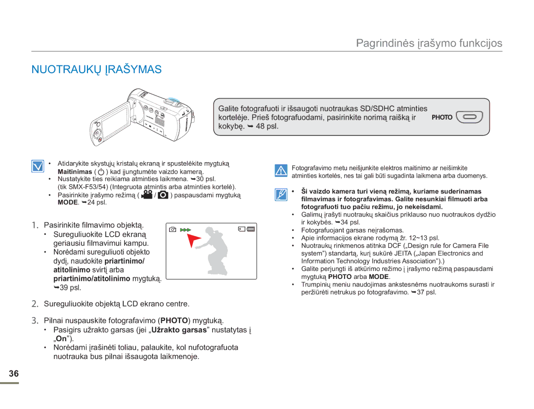 Samsung SMX-F54BP/EDC, SMX-F50BP/EDC manual Nuotraukų Įrašymas 