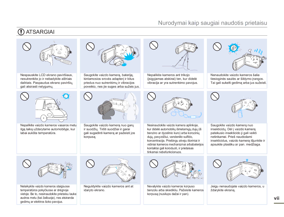 Samsung SMX-F54BP/EDC, SMX-F50BP/EDC manual Atsargiai, Vii 