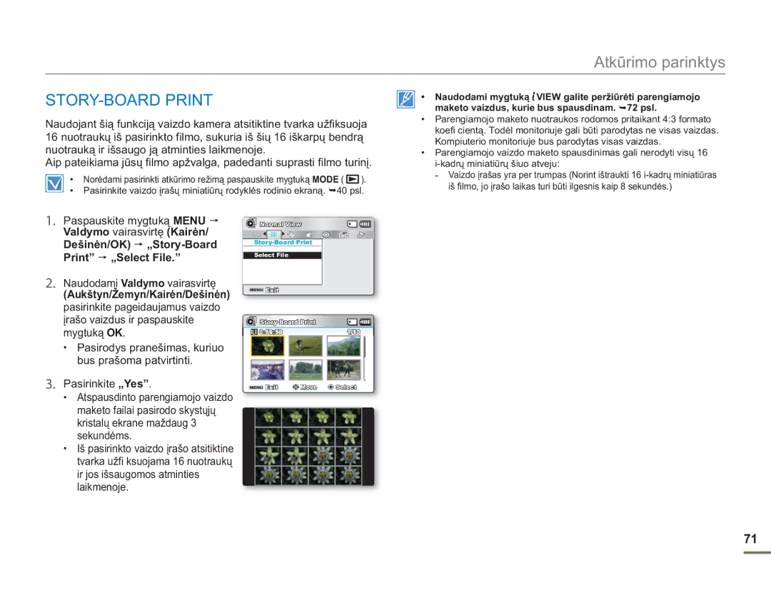 Samsung SMX-F50BP/EDC, SMX-F54BP/EDC manual STORY-BOARD Print, Naudodami Valdymo vairasvirtę 