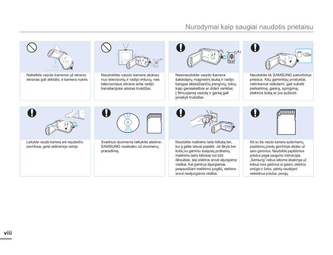 Samsung SMX-F50BP/EDC, SMX-F54BP/EDC manual Viii 