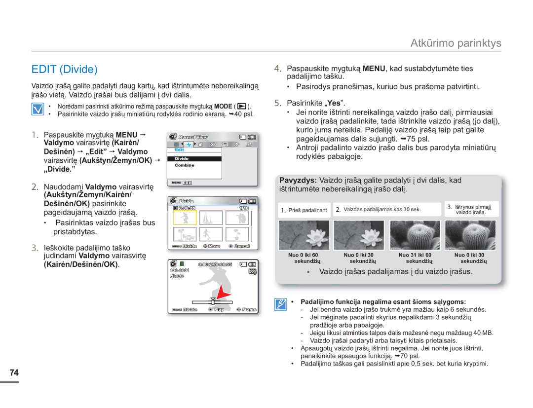 Samsung SMX-F54BP/EDC, SMX-F50BP/EDC manual Edit Divide, „Divide 