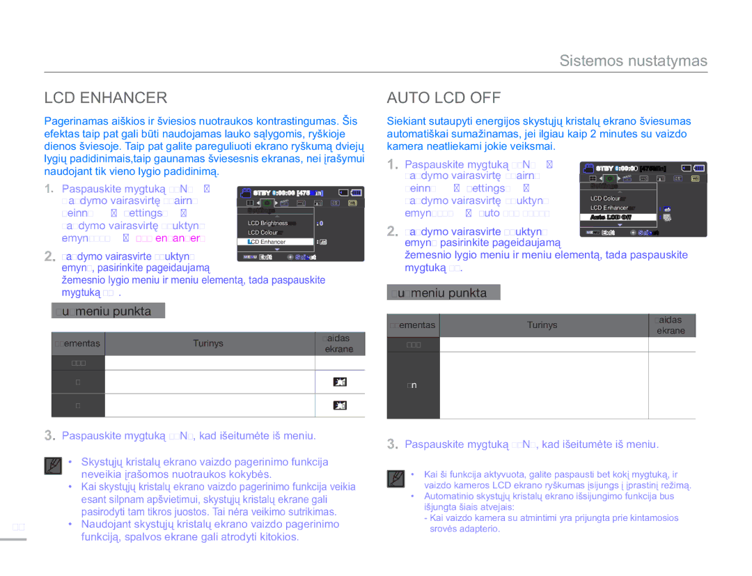 Samsung SMX-F54BP/EDC, SMX-F50BP/EDC manual LCD Enhancer, Auto LCD OFF 