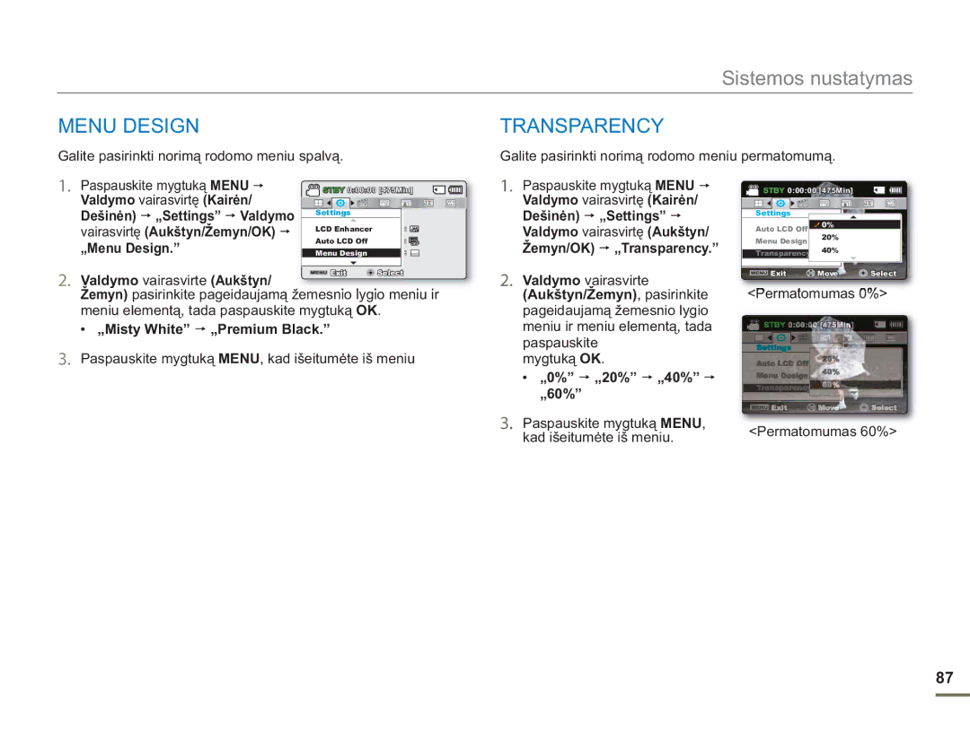 Samsung SMX-F50BP/EDC, SMX-F54BP/EDC manual Menu Design, Transparency 