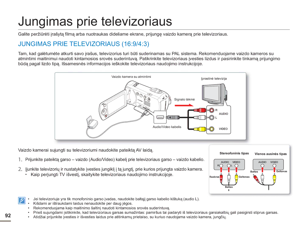 Samsung SMX-F54BP/EDC, SMX-F50BP/EDC manual Jungimas prie televizoriaus, Jungimas Prie Televizoriaus 169/43 